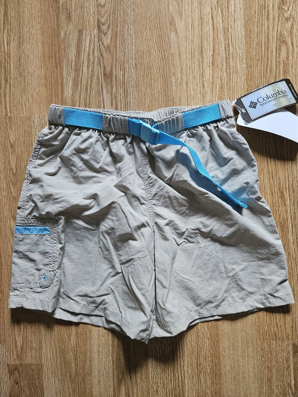 NWT Columbia Tan Kids Cargo Shorts with Blue Web Belt